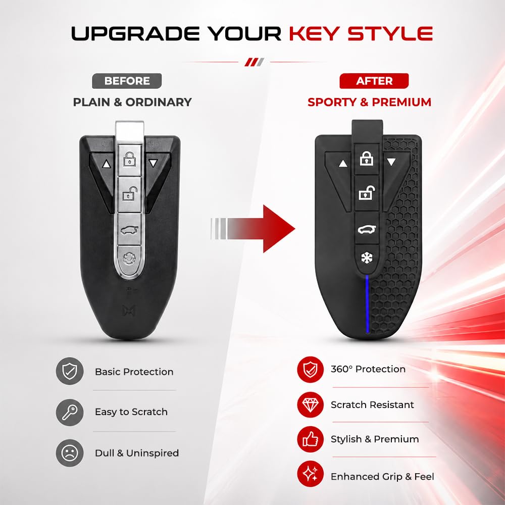Silicone Key Cover Compatible for Mahindra XUV 7XO, BE 6, XEV 9E, XEV 9S, BE 6 Formula E Edition, BE 6 FE (6-Button Smart Key) Pack of 2 - Black with Blue/Red