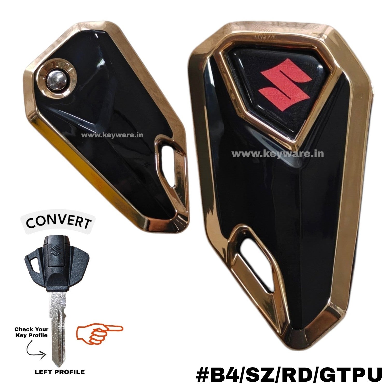 Suzuki Bike Flip Key & Golden Tpu Key Cover - Red Logo (B4/SZ/RD/GTPU)