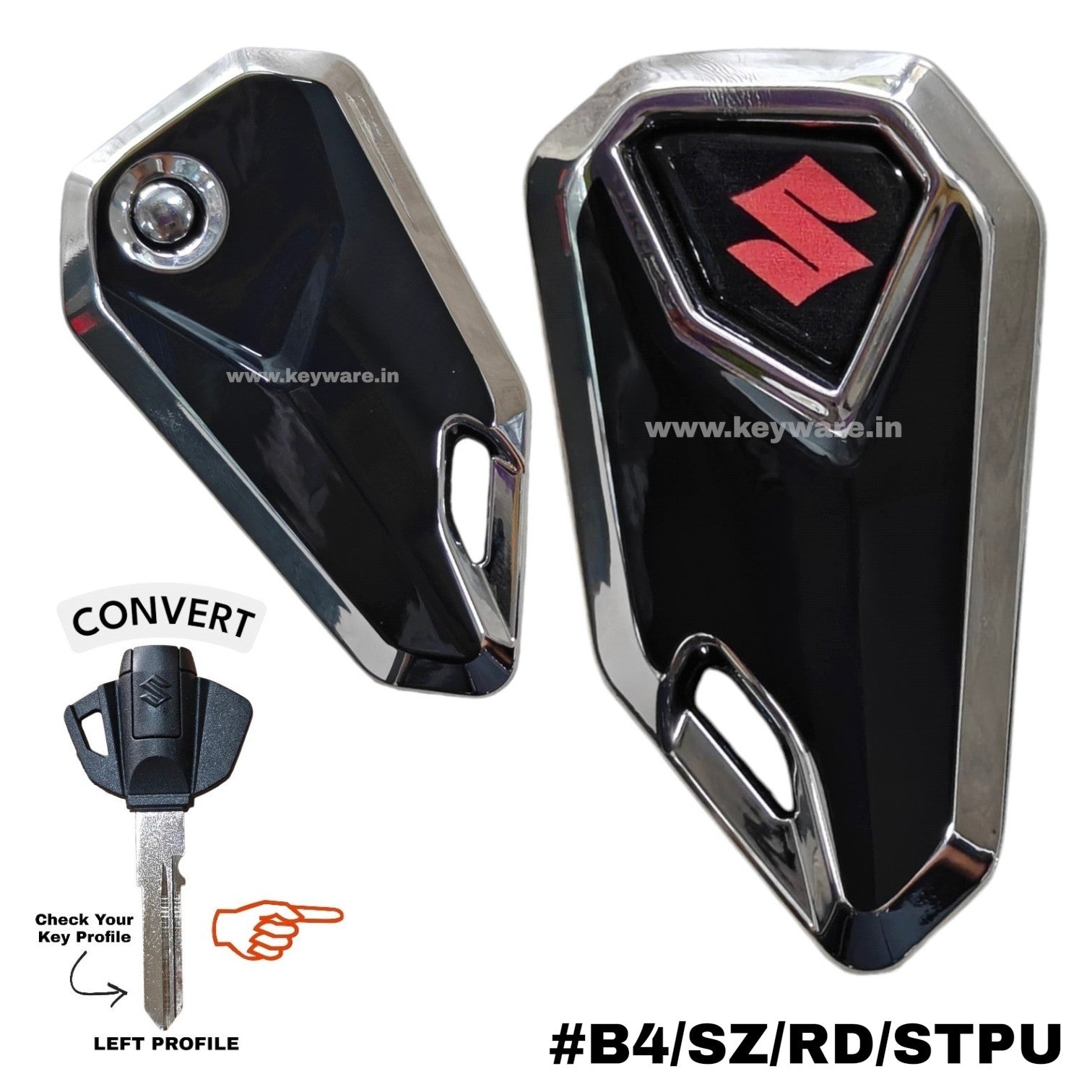 Suzuki Bike Flip Key & Silver Tpu Key Cover - Red Logo (B4/SZ/RD/STPU)