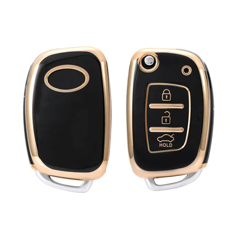 Hyundai 3 button tPU flip key cover - Golden Black
