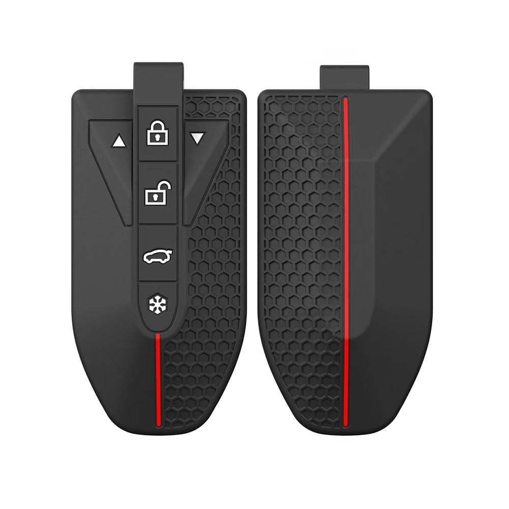 Silicone Key Cover Compatible for Mahindra XUV 7XO, BE 6, XEV 9E, XEV 9S, BE 6 Formula E Edition, BE 6 FE (6-Button Smart Key) - Black with Red