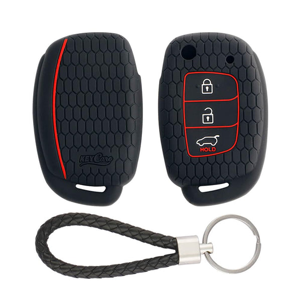 Hyundai 3 button flip key cover with keyring - black