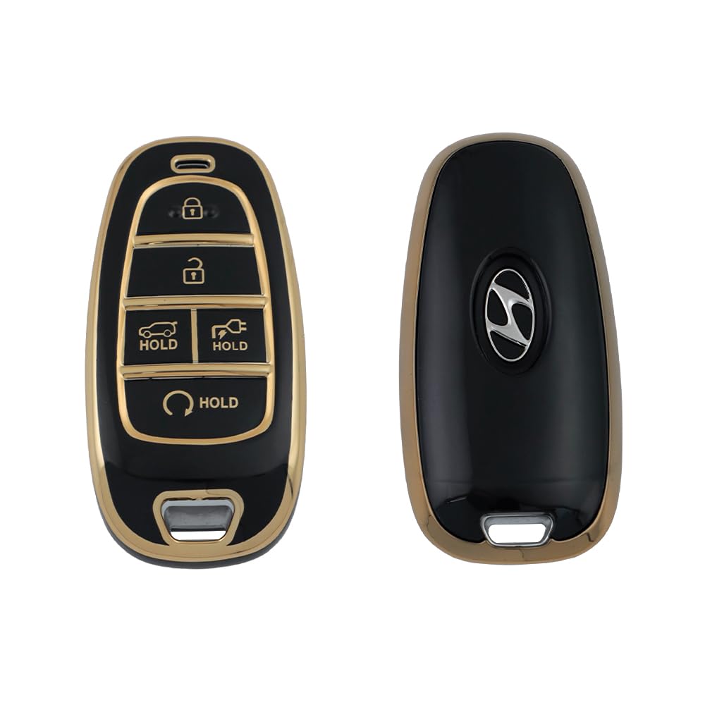 TPU car Key Cover Compatible for Hyundai Ioniq5 5 Button Smart Key (Light Gold Black)