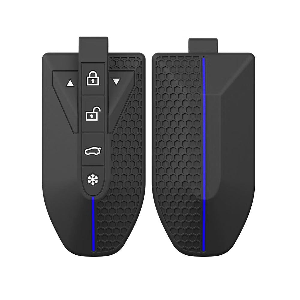 Silicone Key Cover Compatible for Mahindra XUV 7XO, BE 6, XEV 9E, XEV 9S, BE 6 Formula E Edition, BE 6 FE (6-Button Smart Key) - Black with Blue