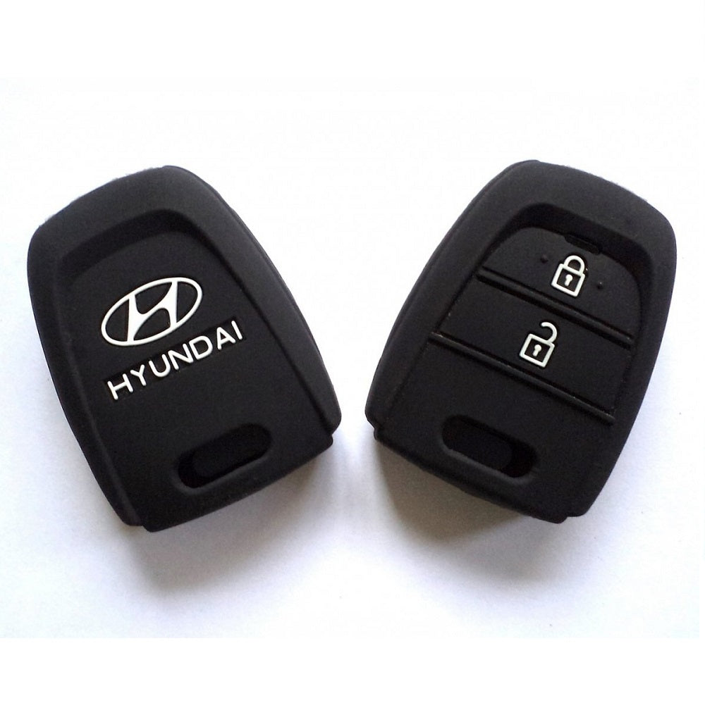 Silicone Key Cover for i10 Grand, Eon 2 Button Remote Key (Black)
