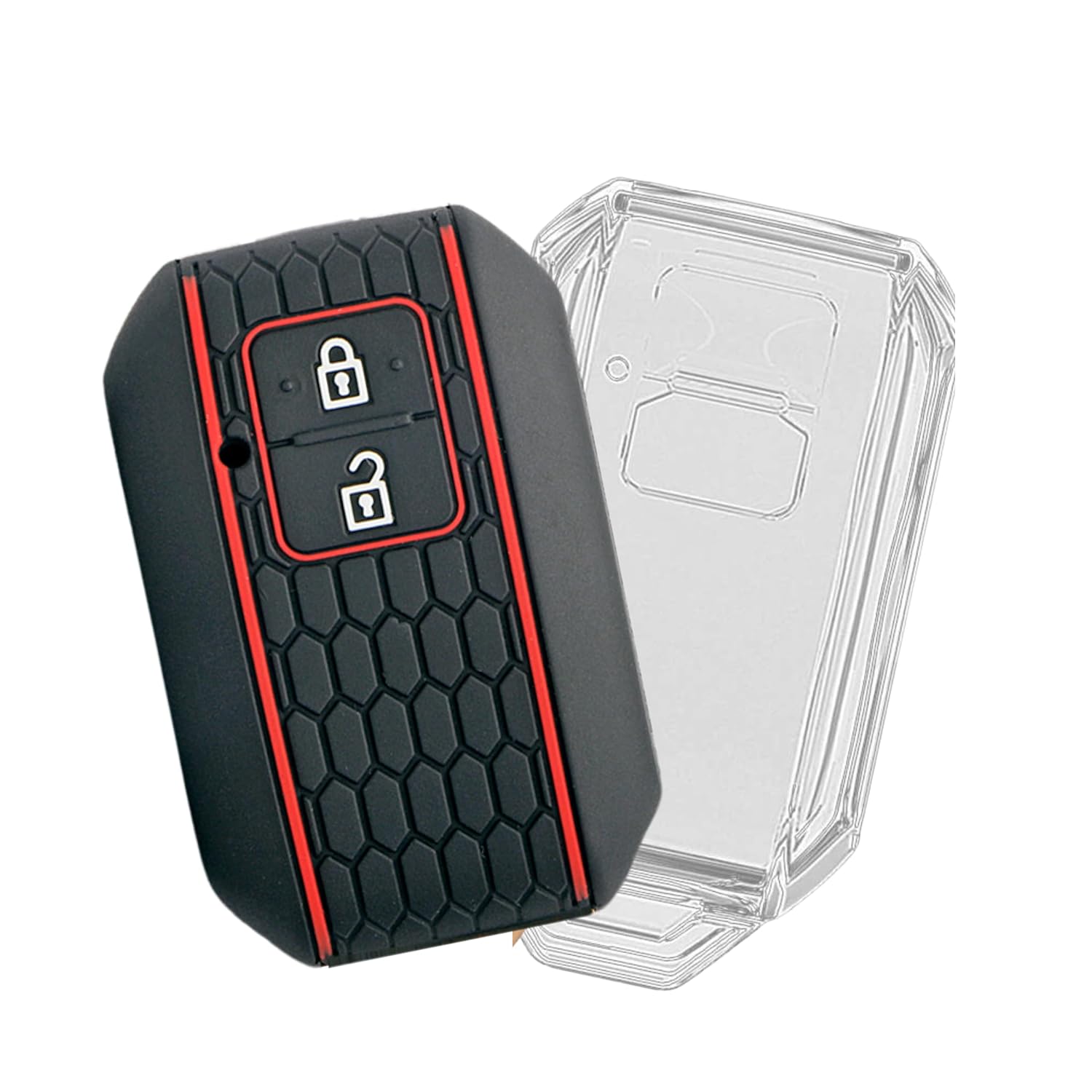 Combo Key Cover Compatible with Suzuki Jimny, Fronx, Baleno, Grand Vitara, Xl6, Ignis, Swift, Ertiga, New Brezza 2022, Dzire (2 Button Smart Key) (Combo Clear TPU + Silicone) – Black