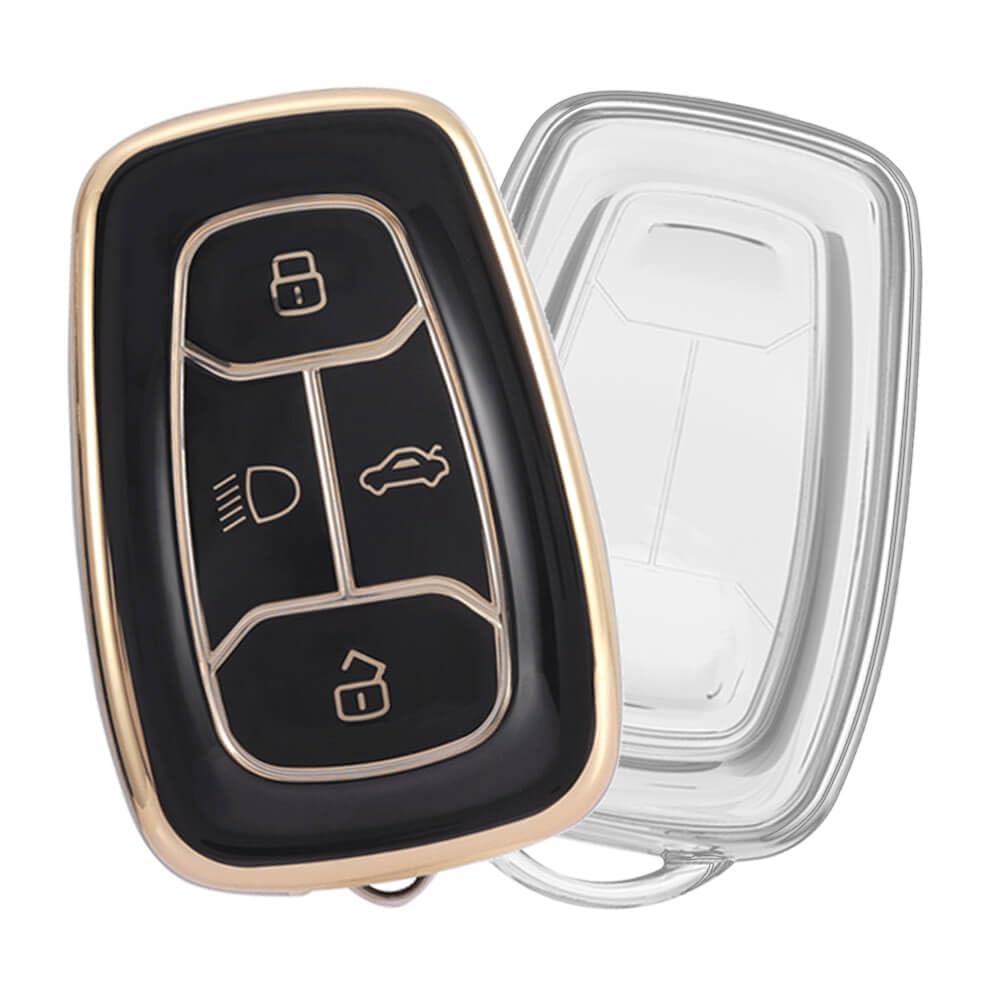 KEYKART® Clear Tpu & Golden Tpu key cover for Nexon, Altroz, Harrier, Tigor, Safari, Punch 4 button smart key(C)