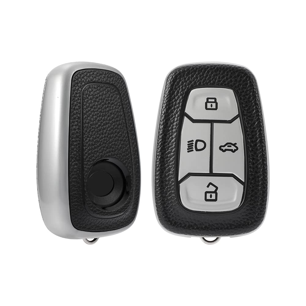 KEYKART® Clear Tpu & Leather Tpu key cover for Nexon, Altroz, Harrier, Tigor, Safari, Punch 4 button smart key(D)