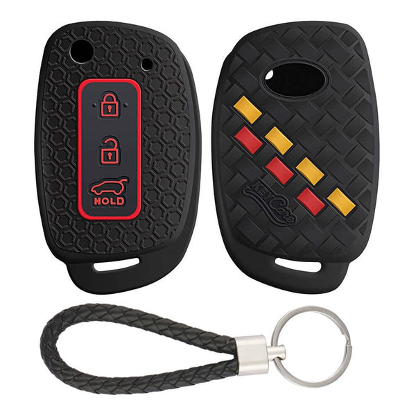 Hyundai 3 button flip key silicone key cover with keyring - Black