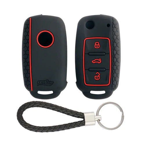 Silicone key cover and keyring fit for : Volkswagen Polo, Vento, Jetta, Ameo 3b flip key