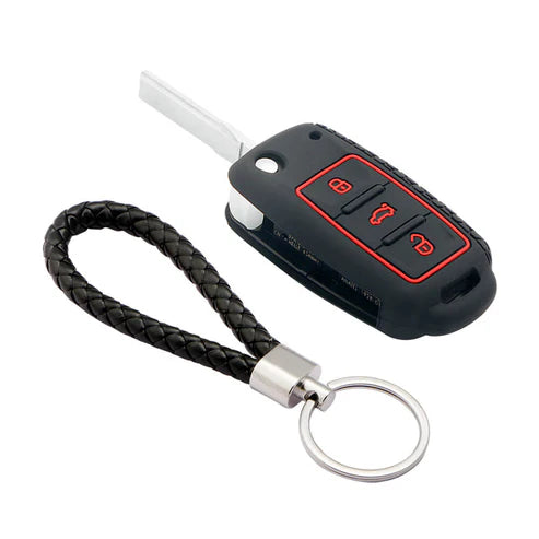 Silicone key cover and keyring fit for : Volkswagen Polo, Vento, Jetta, Ameo 3b flip key