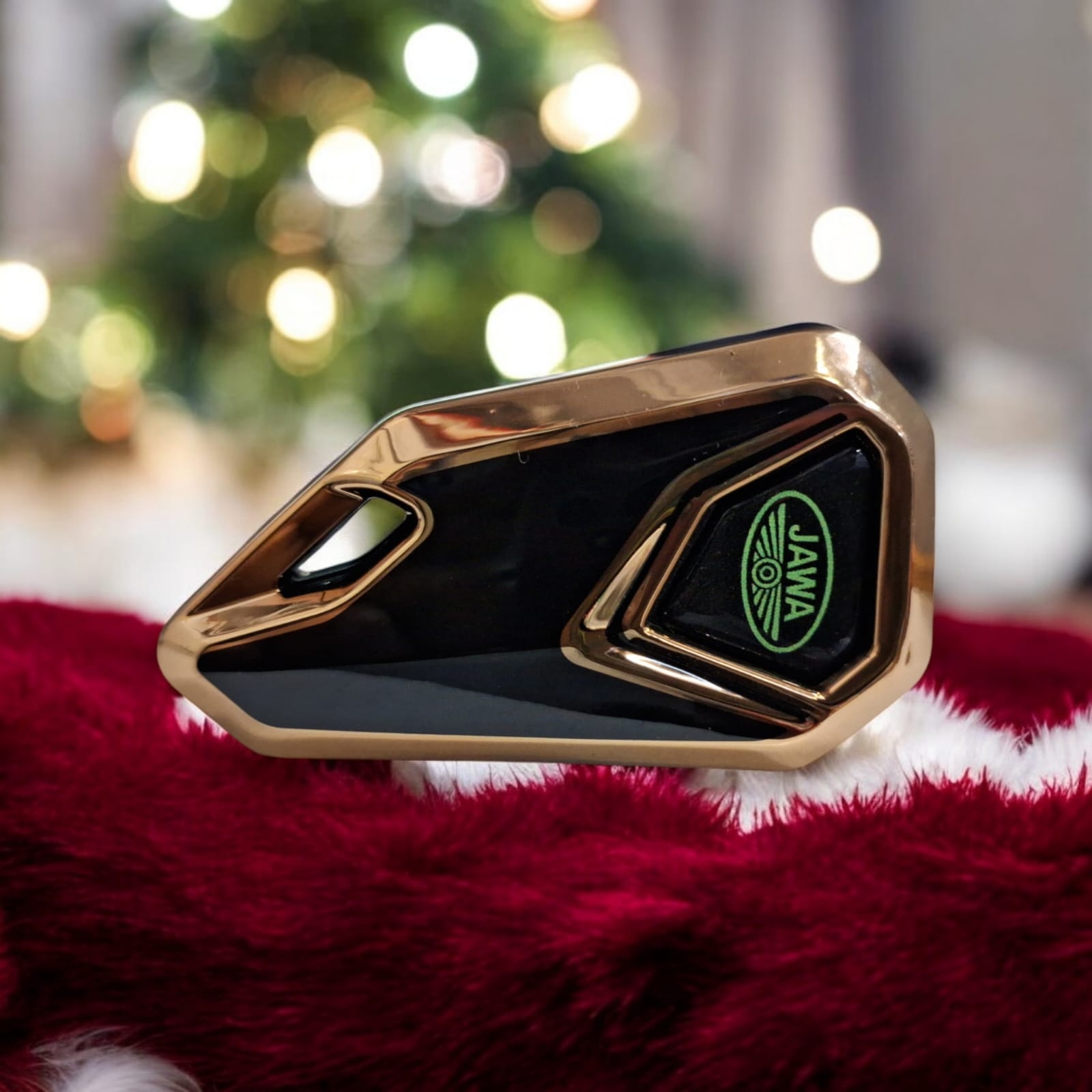 Jawa bike flip key with golden tpu key cover - Green Logo