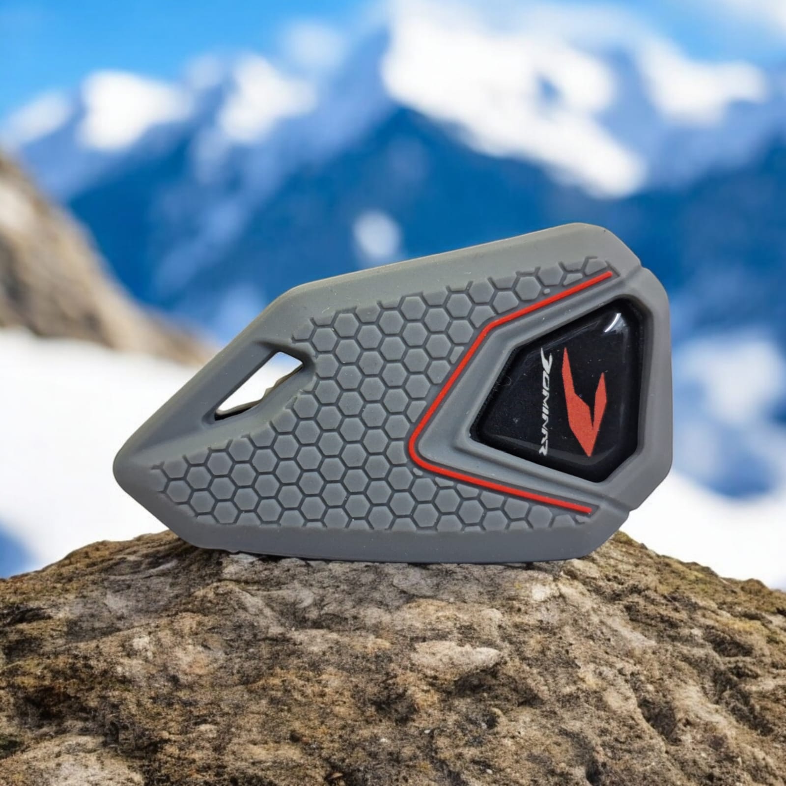 Bike flip Key with Silicone Cover for Bajaj Dominar /Pulsar 220/Pulsar 180/ – Grey ( RED LOGO )