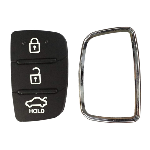 Replacement Remote Keypad with Chrome Frame Compatible for Hyundai i20 3-Button Flip Key (2013 Onwards)
