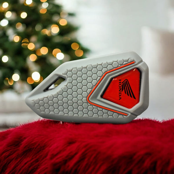 Honda Right Bike Flip Key With Grey Silicone Key Cover - Red Logo