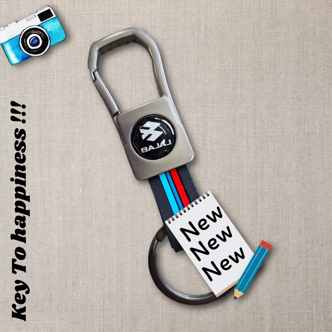 Premium Keychain for Bajaj Bikes – Heavy-Duty Metal Hook with Bajaj Logo & Tricolor Silicone Strap – Durable & Stylish Bike Key Ring