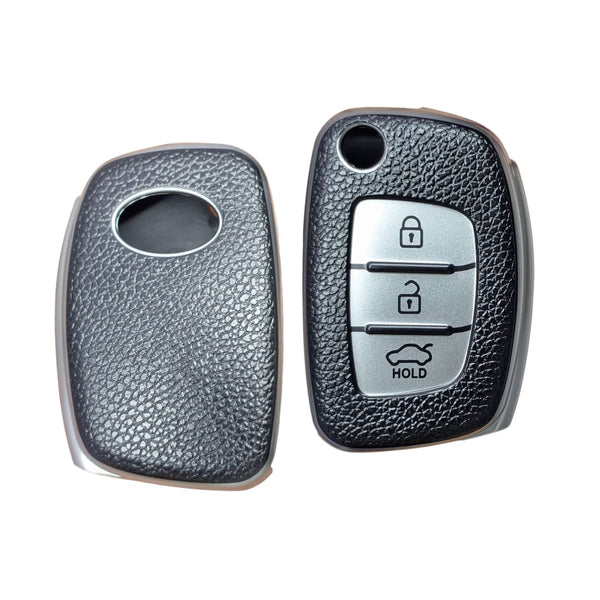 Hyundai 3 button flip key leather tpu key cover