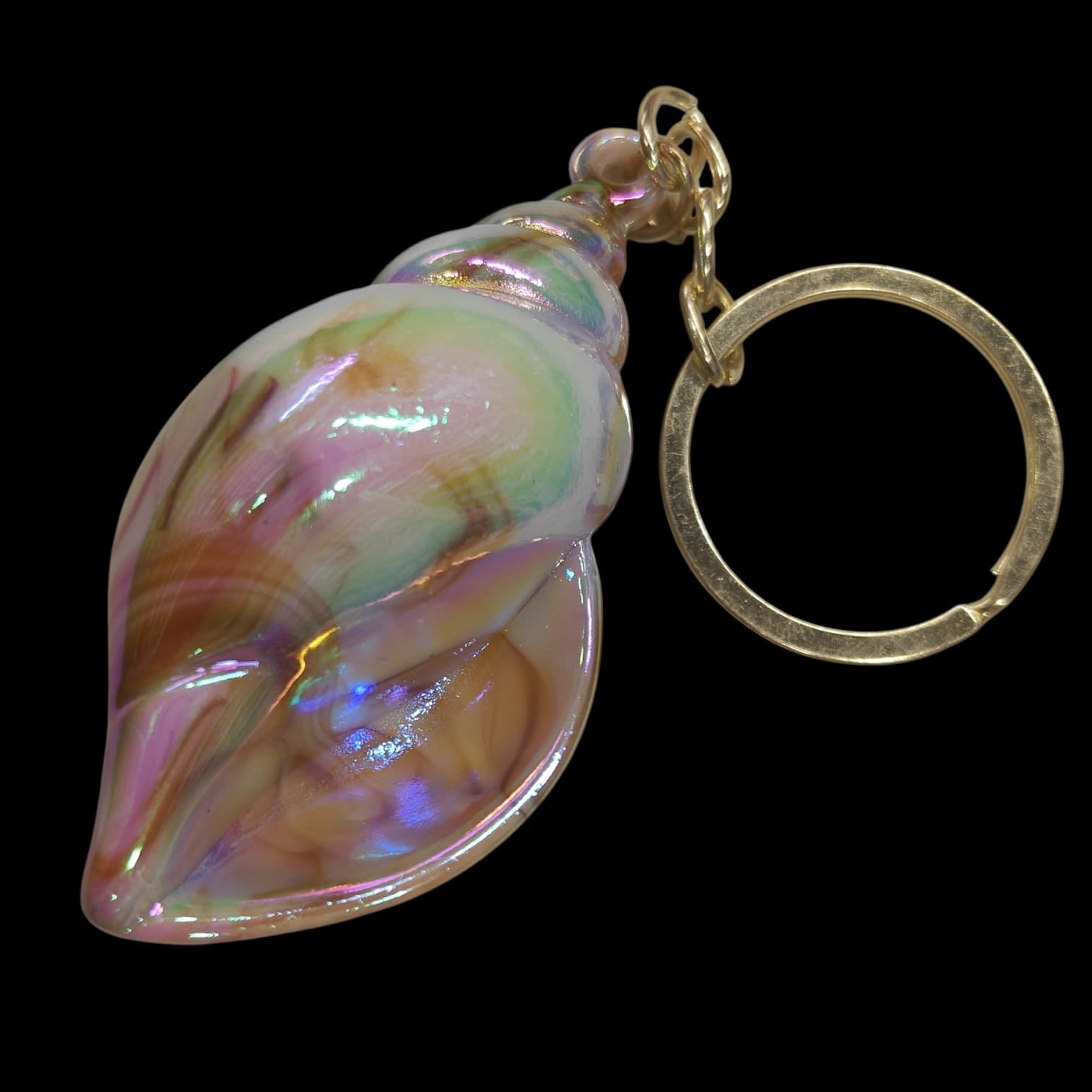 Seashell Shape Keyring | Glossy Conch Shell Keychain with Metal Ring