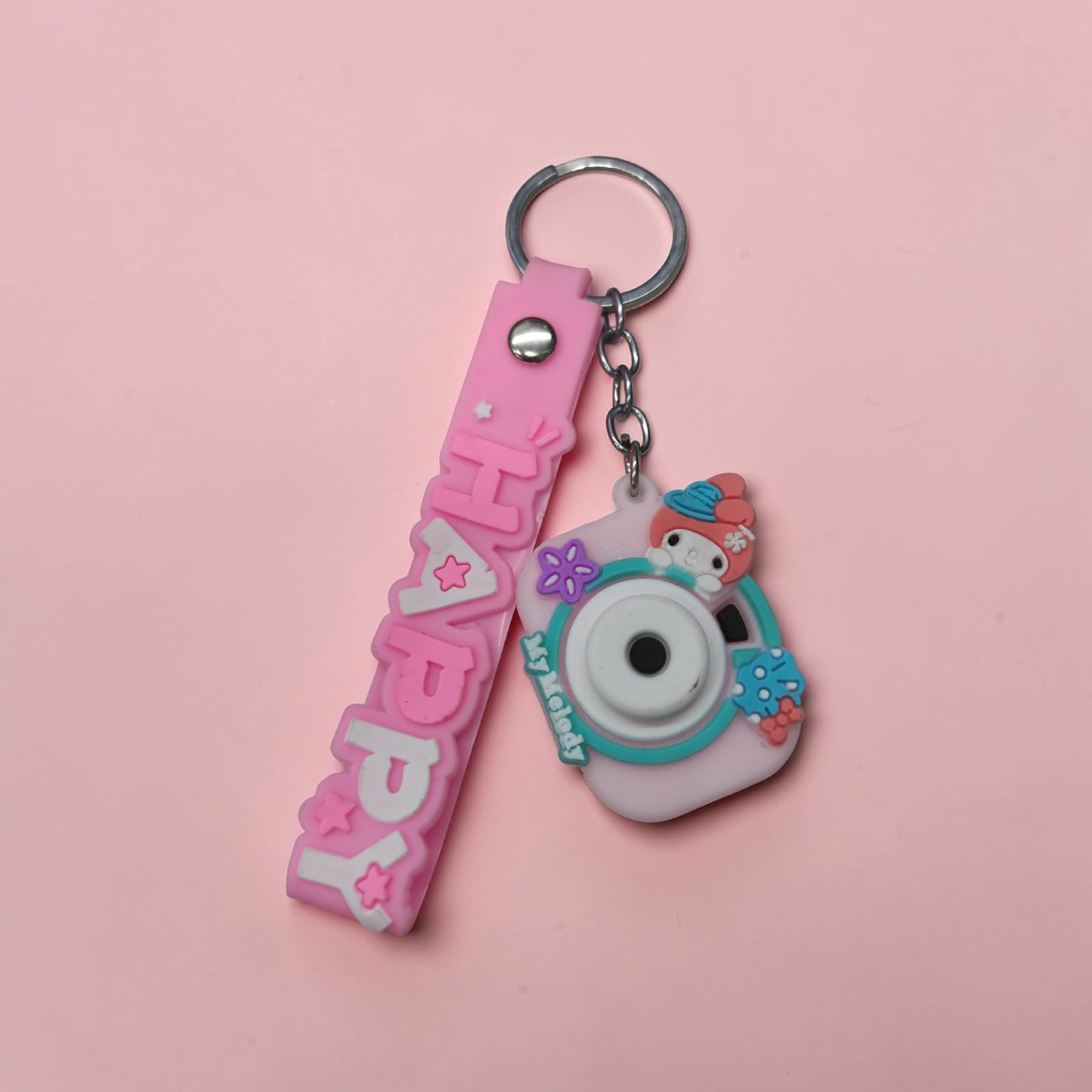 Cute Purple Silicone Keychain with Camera Charm