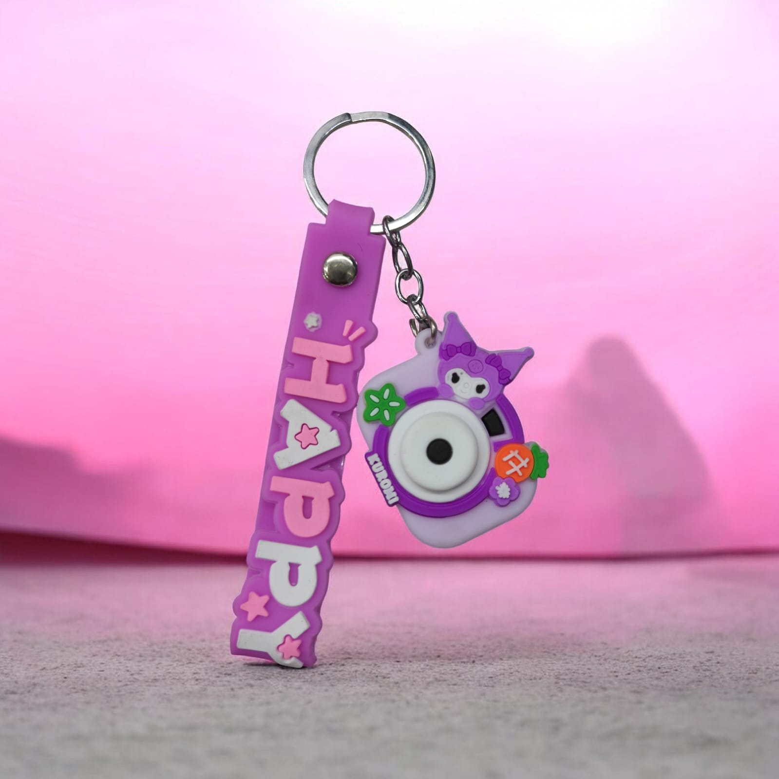 Cute Purple Silicone Keychain with Camera Charm