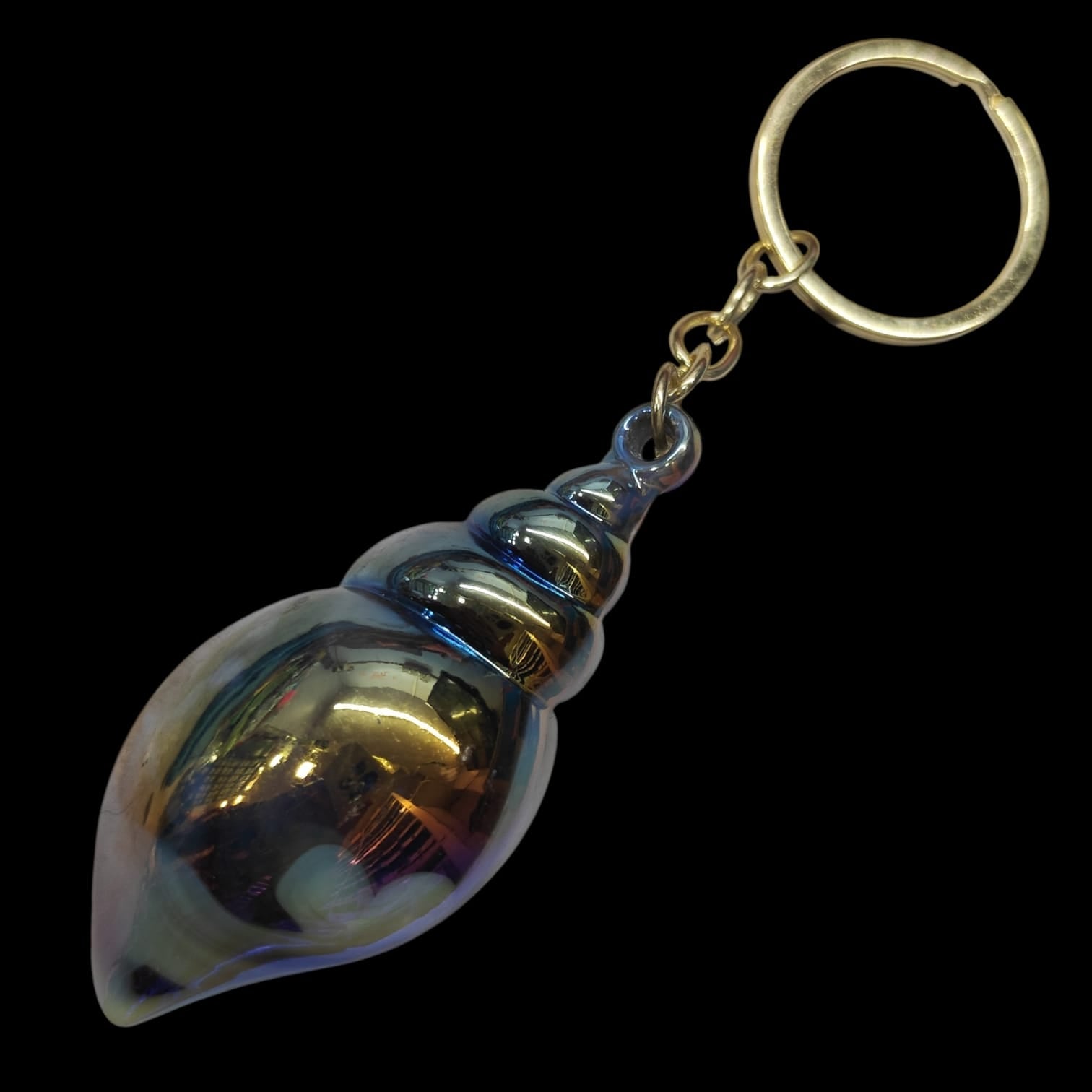 Seashell Shape Keyring | Glossy Conch Shell Keychain with Metal Ring