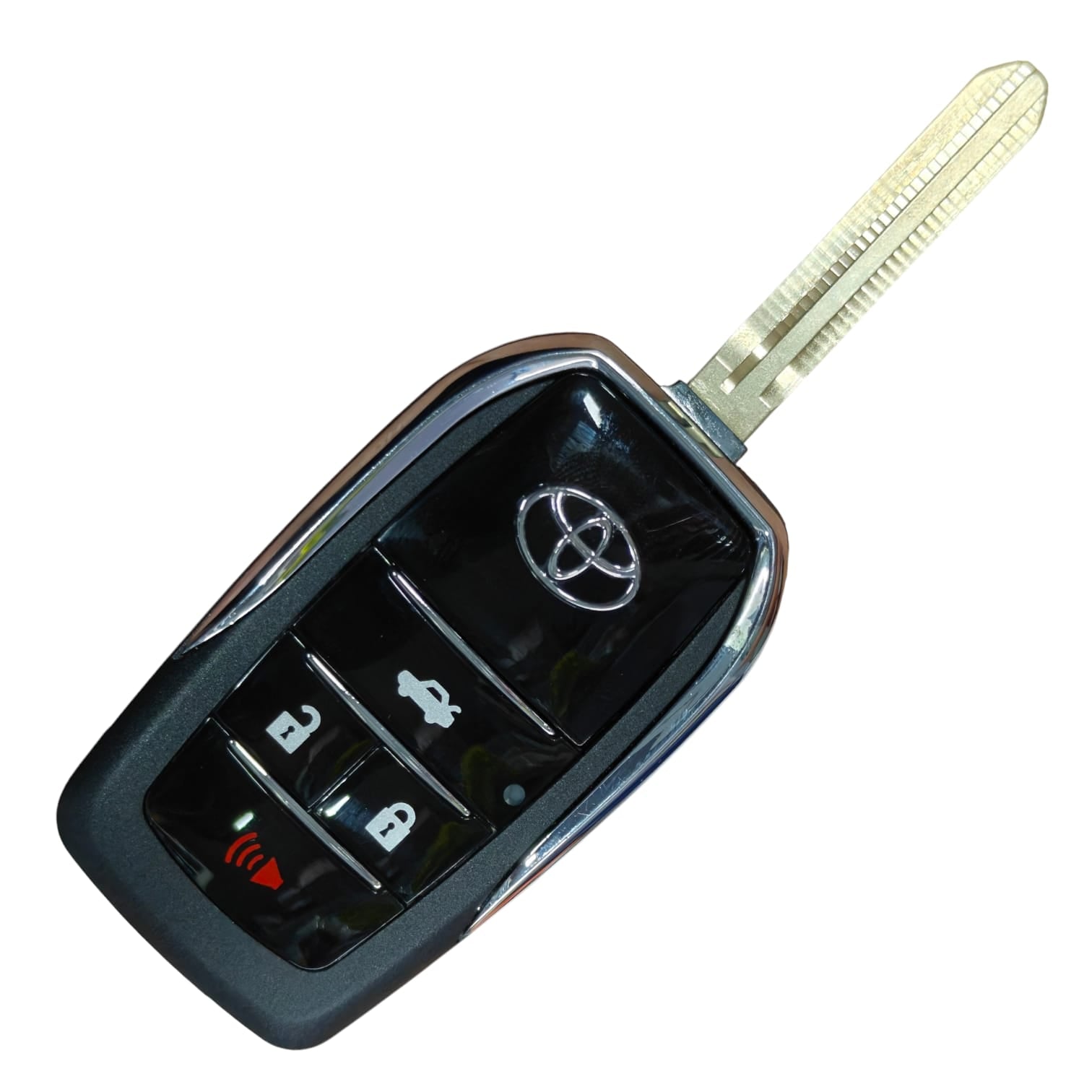 4 Button Flip Key Shell Replacement | Lock, Unlock, Boot & Alarm Buttons | Premium Quality (Uncut Blade)