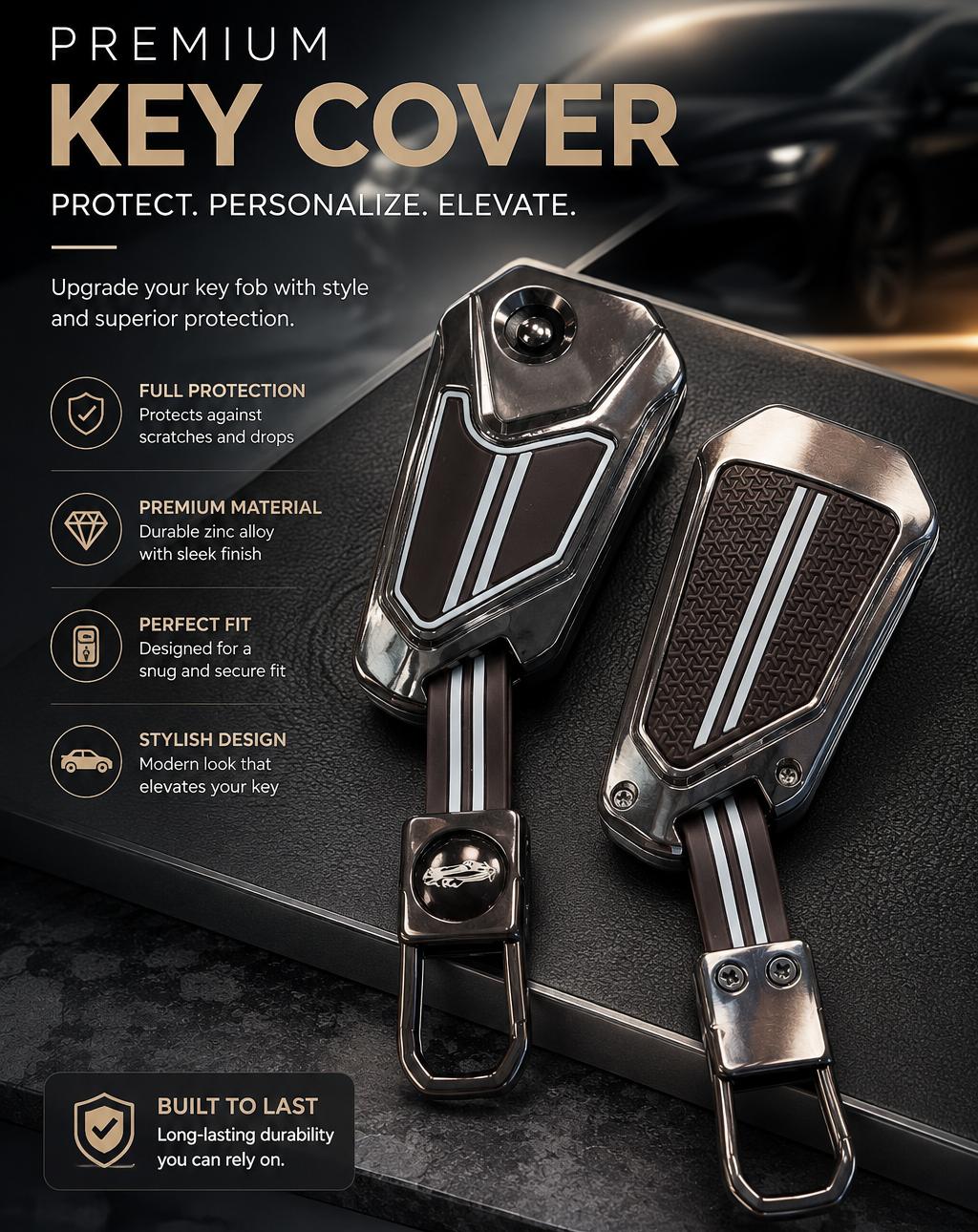 Metal Cover For Bike Flip Key - Mocha Chrome+ Brown Silicone