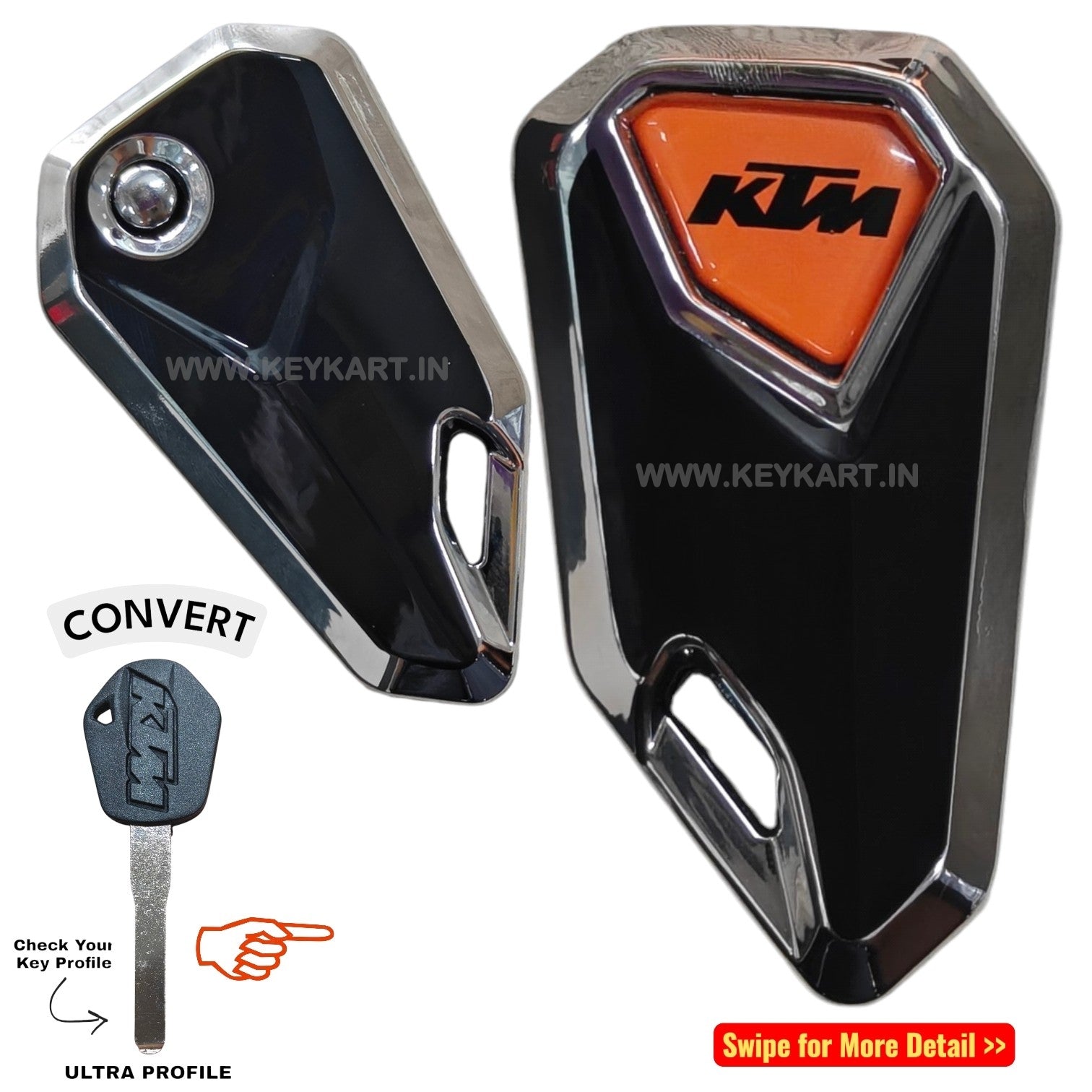 Ktm Bike Flip Key With Silver Tpu Key cover - Orange Logo (B1/KT/OR/STPU)