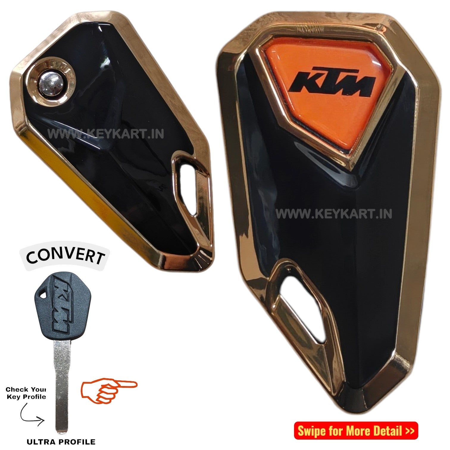 Ktm Bike Flip Key With Golden Tpu Cover - Orange Logo (B1/KT/OR/GTPU)