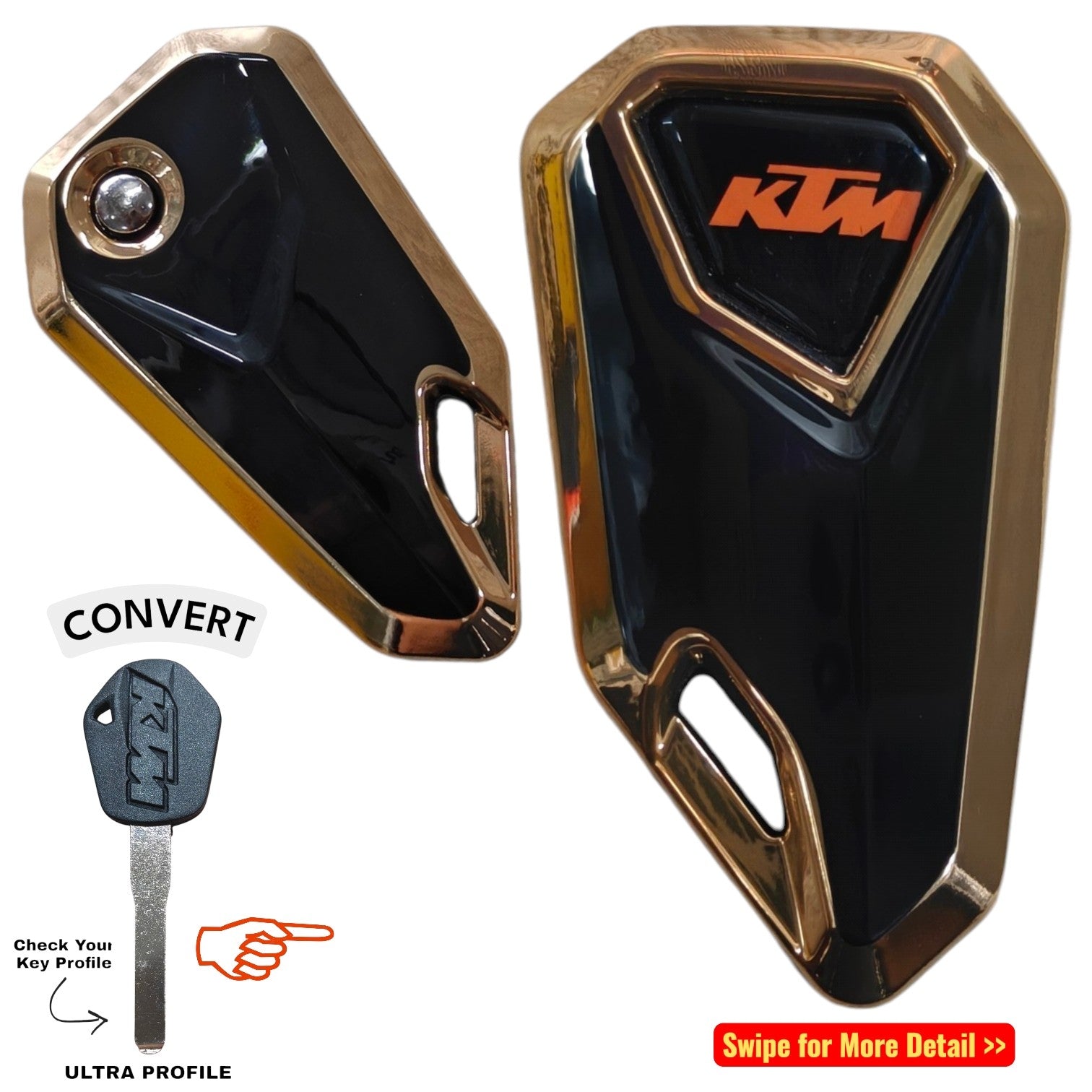 Ktm Bike Flip Key With Golden Tpu Cover - Black Orange Logo (B1/KT/BK/GTPU)
