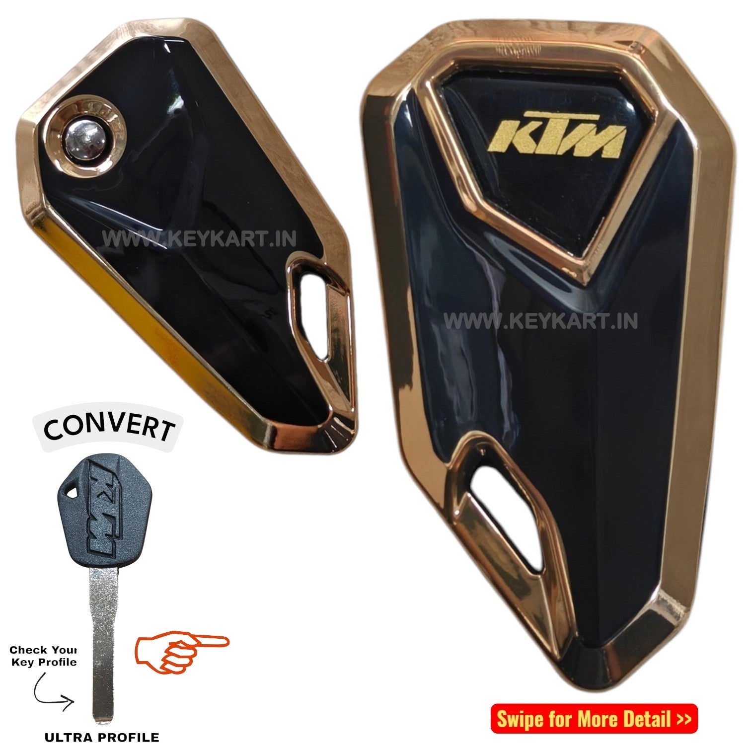 Ktm Bike Flip Key With Golden Tpu Cover - Yellow Logo (B1/KT/YL/GTPU)