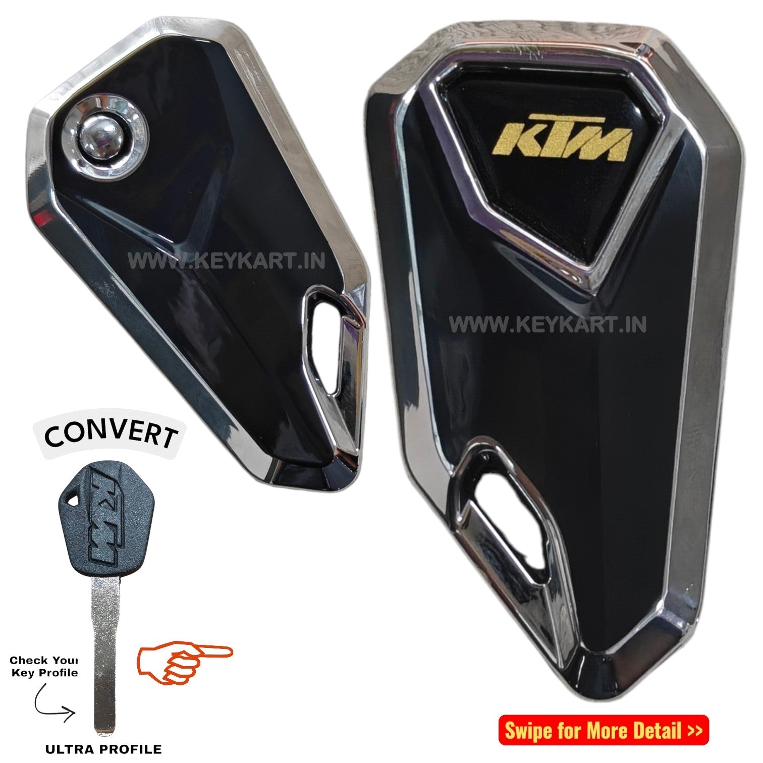 Ktm Bike Flip Key With Silver Tpu Key cover - Yellow Logo (B1/KT/YL/STPU)