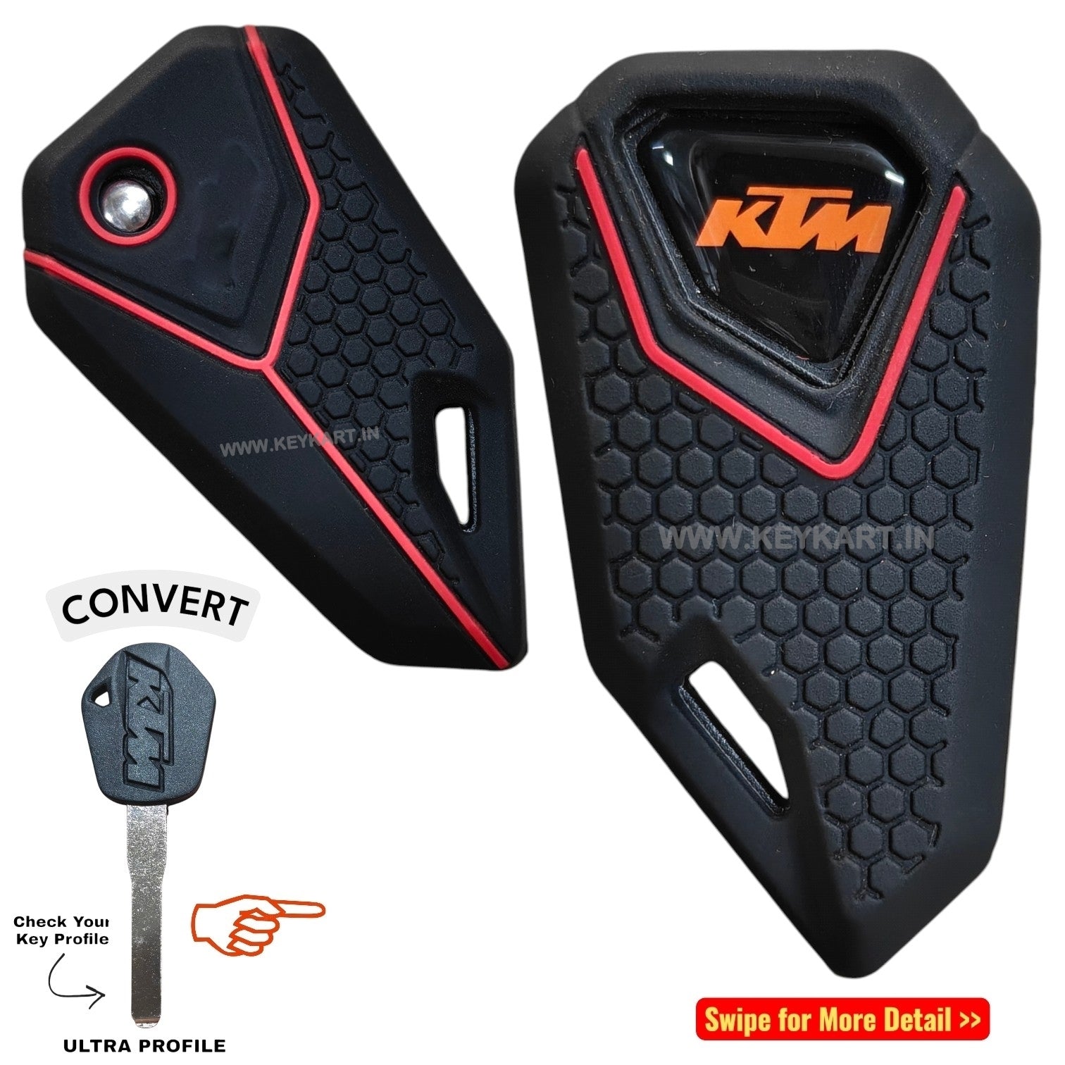 Ktm Bike Flip Key With Black Silicone Key cover - Orange Black Logo (B1/KT/BK/BSC)