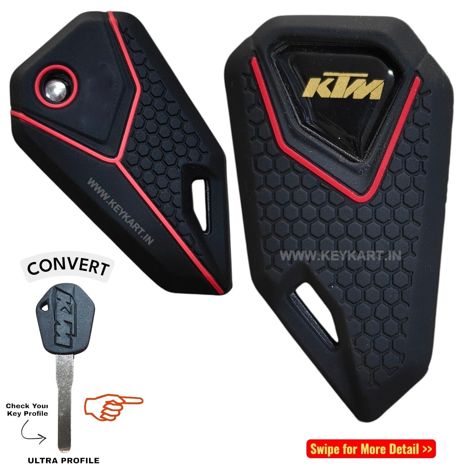Ktm Bike Flip Key With Black Silicone Key cover - Black Orange Logo (B1/KT/YT/BSC)