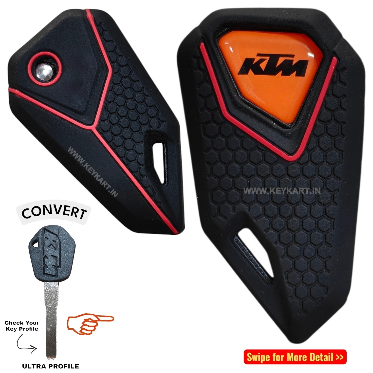 Ktm Bike Flip Key With Black Silicone Key cover - Orange Logo (B1/KT/OR/BSC)