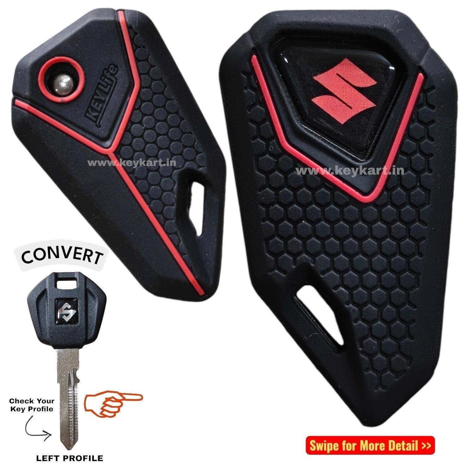 Suzuki Bike Flip Key & Silicone Key Cover - Red Logo (B4/SZ/RD/SCB)