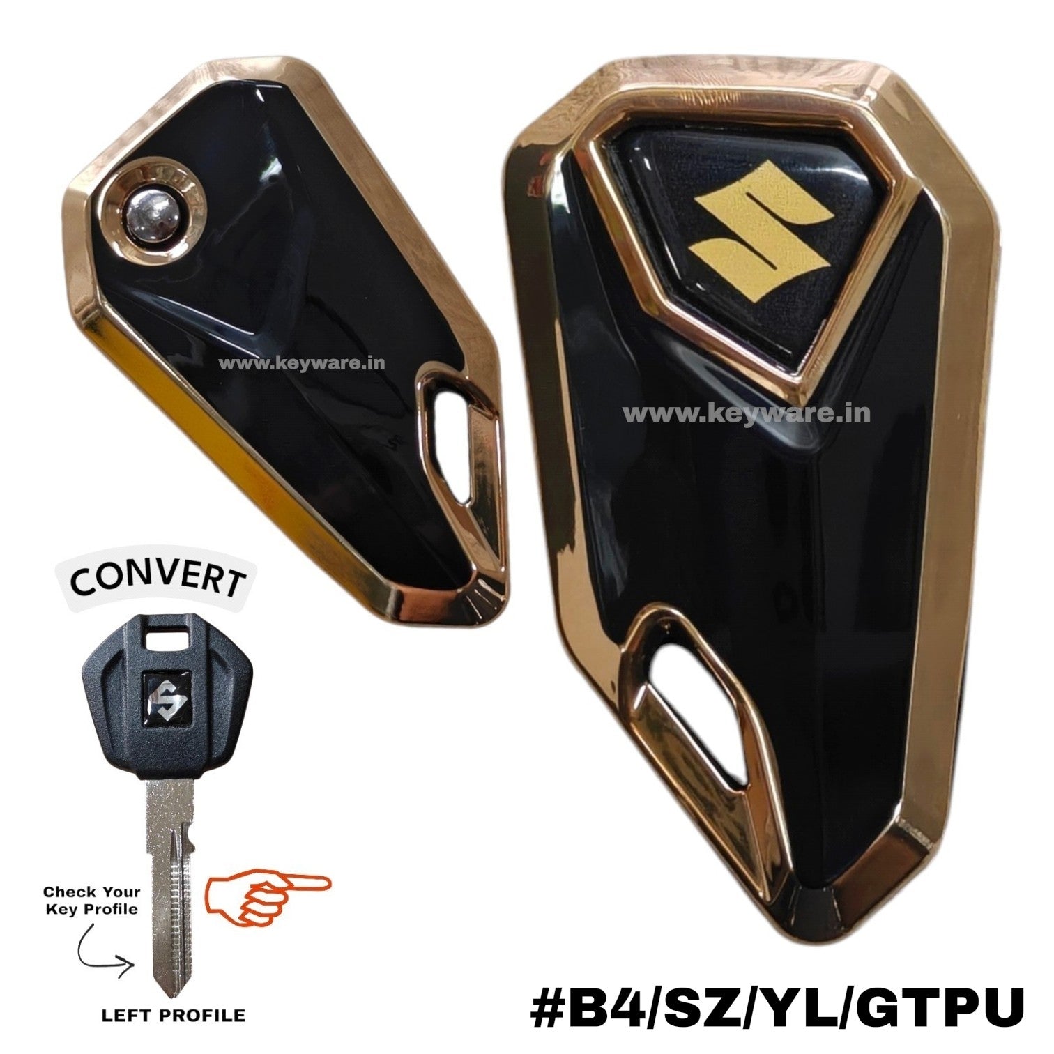 Suzuki Bike Flip Key & Golden Tpu Key Cover - Yellow Logo (B4/SZ/YL/GTPU)