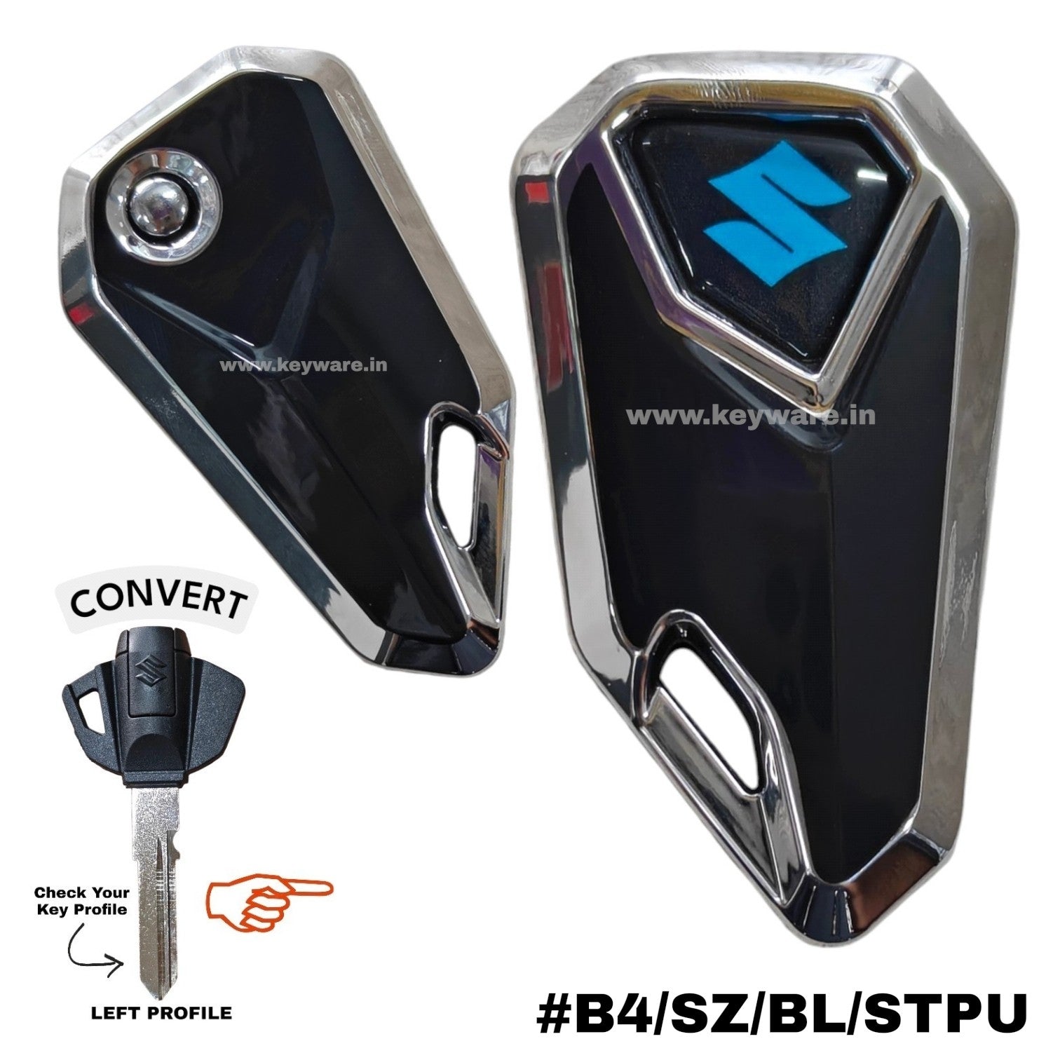 Suzuki Bike Flip Key & Silver Tpu Key Cover - Blue Logo (B4/SZ/BL/STPU)