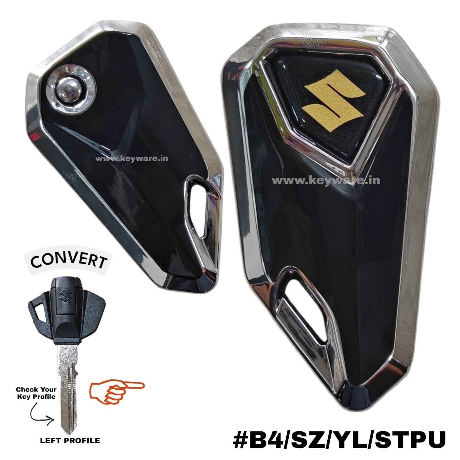Suzuki Bike Flip Key & Silver Tpu Key Cover - Yellow Logo (B4/SZ/YL/STPU)