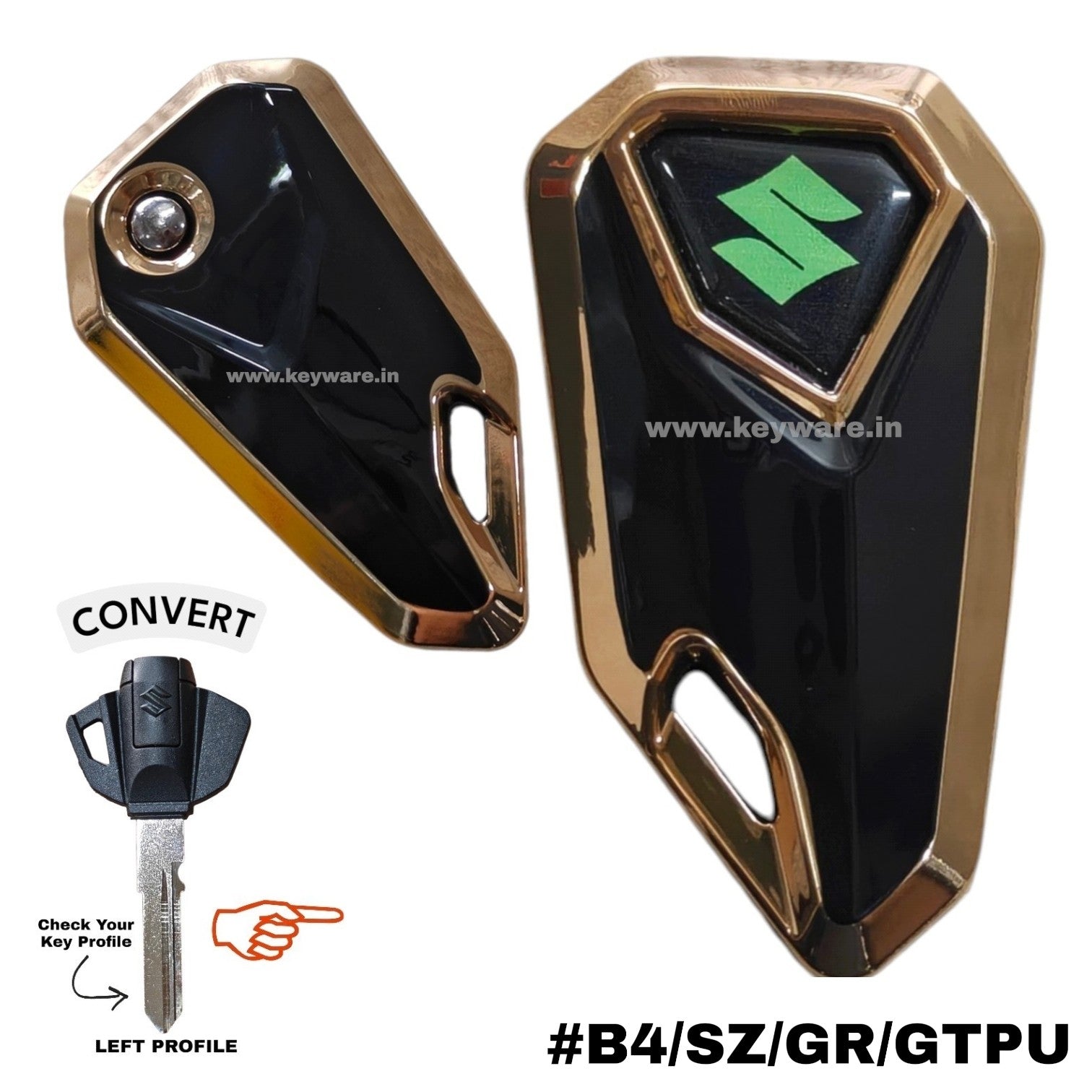 Suzuki Bike Flip Key & Golden Tpu Key Cover - Green Logo (B4/SZ/GR/GTPU)