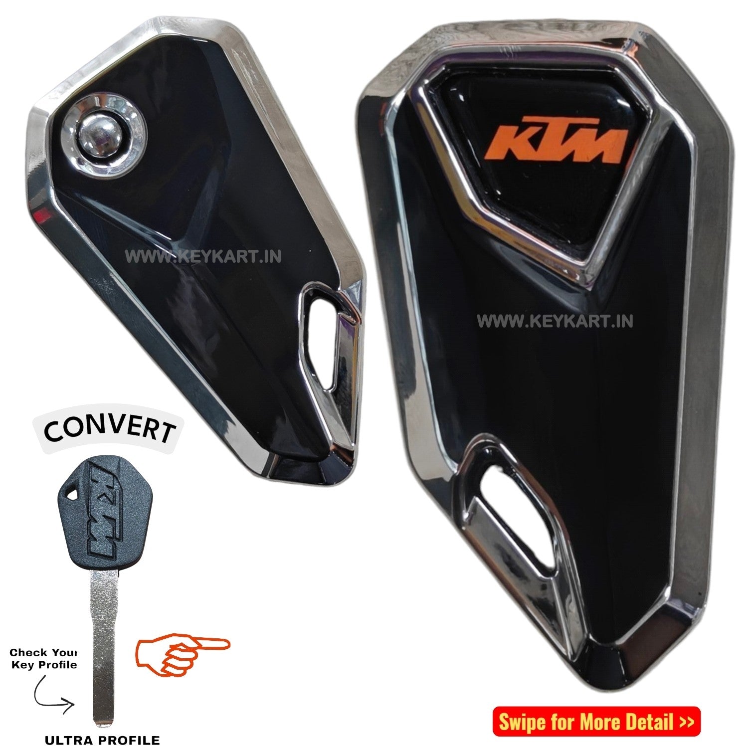 Ktm Bike Flip Key With Silver Tpu Key cover - Black Orange Logo (B1/KT/BK/STPU)